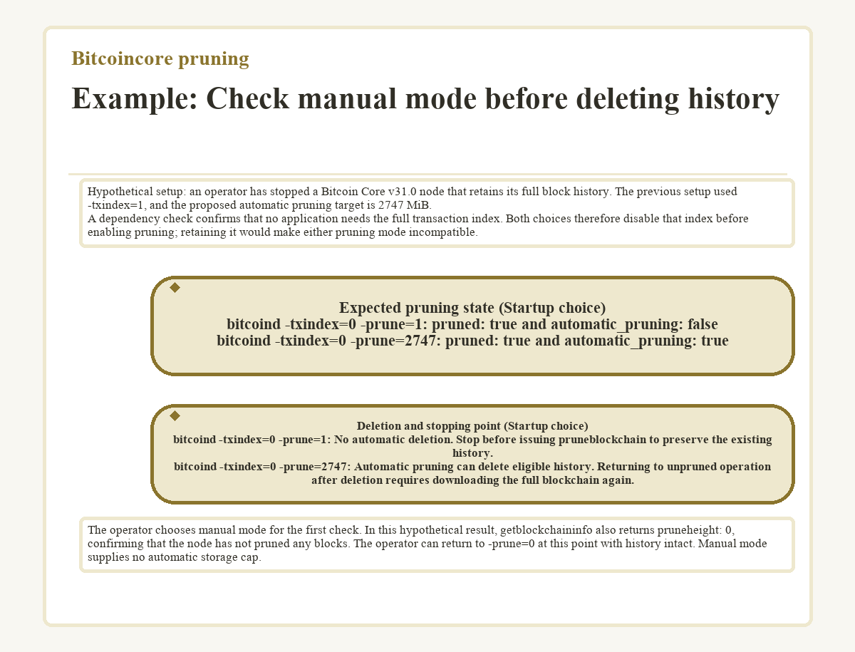 Bitcoincore pruning: Example: Check manual mode before deleting history - diagram